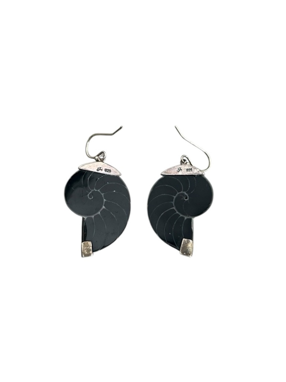 Samuel B Behnam 925 Sterling Silver Iridescent Blue Nautilus Shell Drop Earrings - Picture 4 of 8